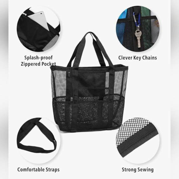 Black Mesh Beach Bag Tote.  New With Out Tags. - Picture 3 of 8